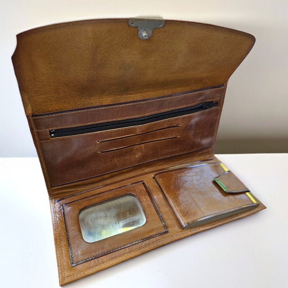 Vintage ECHT 2 PRYM 70's Tan Leather Tri Fold Wallet Women